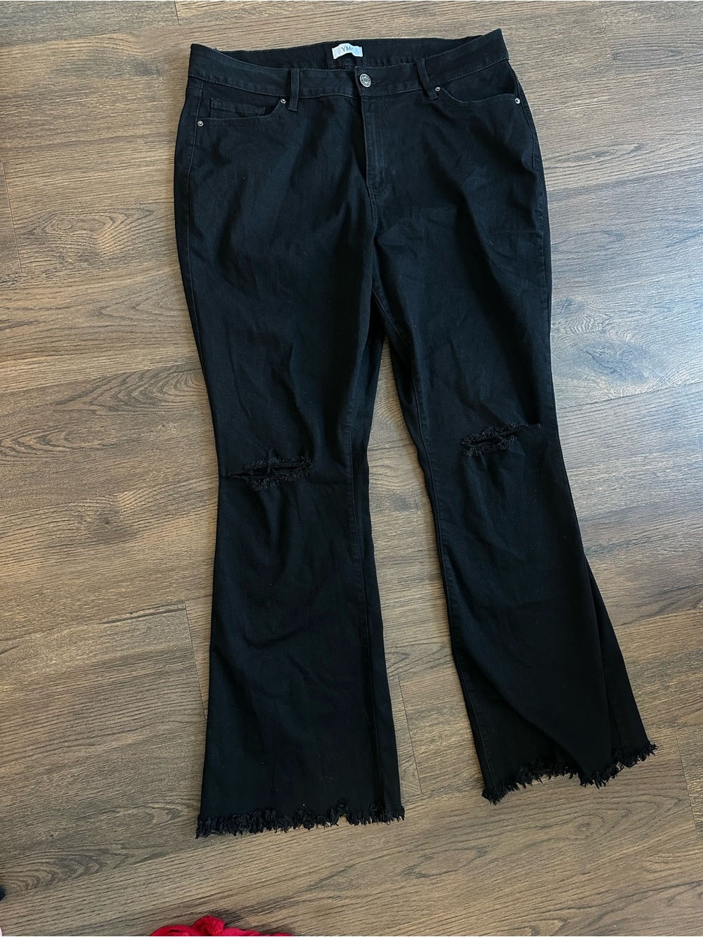 YMI Black Distressed Flare Jeans with Raw Hem
